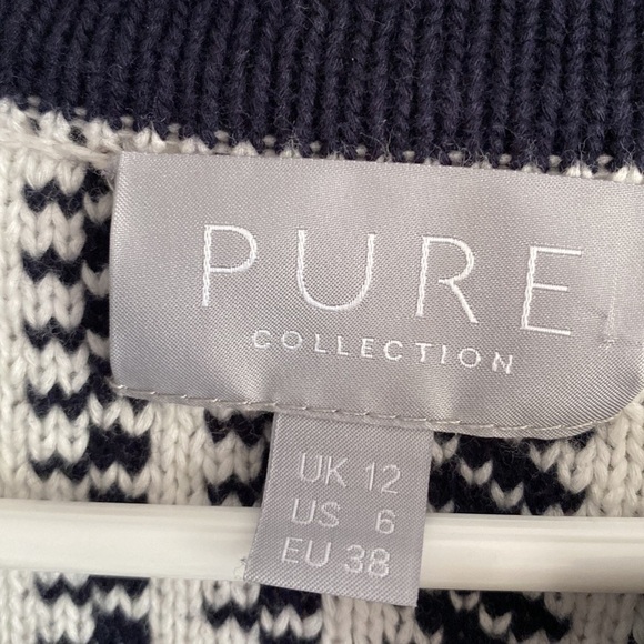 PURE COLLECTION Navy and White Cotton Nautical Snap Front Cardigan with Pockets - Picture 7 of 8